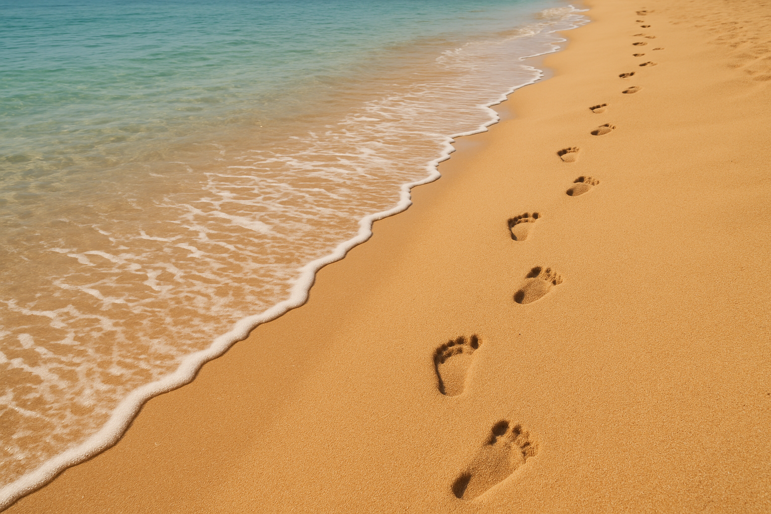 saltwater with footsteps on the sand