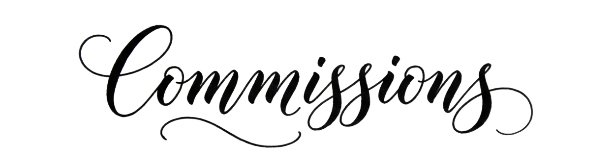 write in caligraphy the word Commissions 